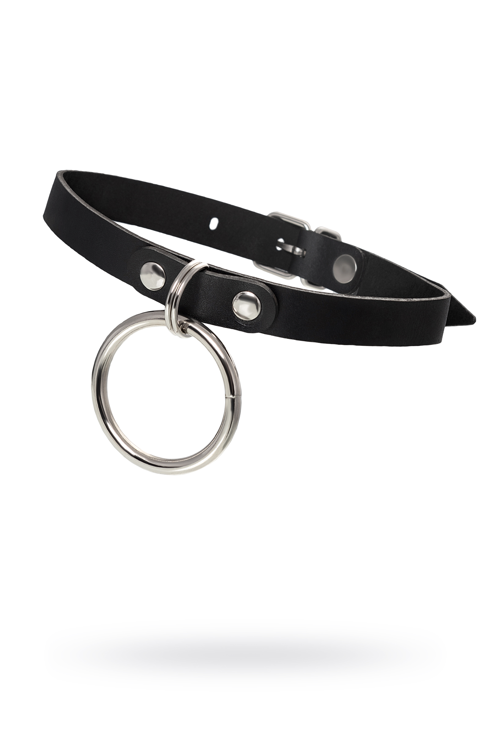 Чокер с круглым кольцом, модель 2 Pecado BDSM, натуральная кожа, черный