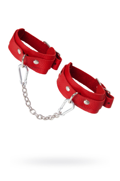 Оковы мини Pecado BDSM, со скруглёнными углами, натуральная кожа, красные