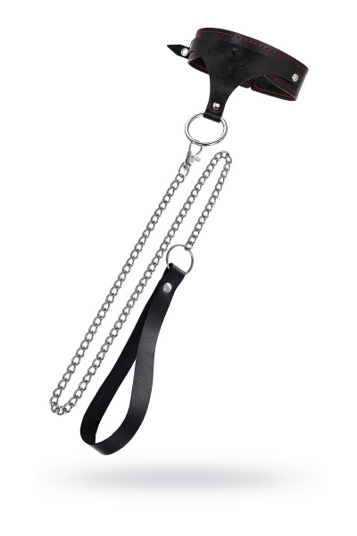 Ошейник высокий с кисточками Pecado BDSM, натуральная кожа, черный