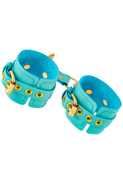 Наручники Pecado BDSM, прямоугольные, однослойные, натуральная кожа, голубой