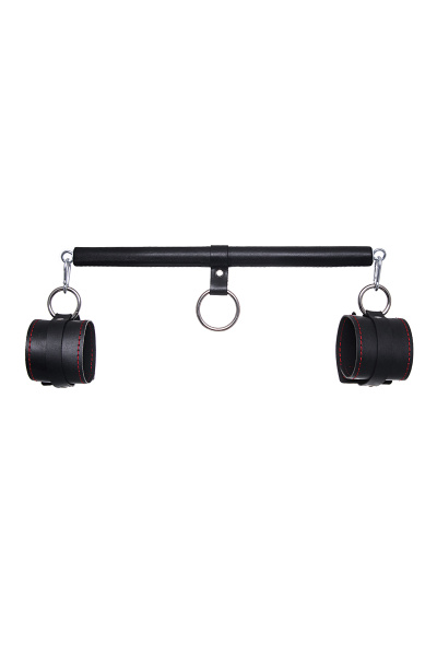 Бандажный набор 3 точки фиксации Pecado BDSM (маленькая распорка, наручники), натуральная кожа, черн