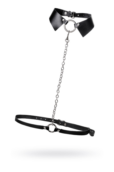 Портупея-чёкер-ошейник Pecado BDSM, с поводком и карабином в виде кольца, чёрная