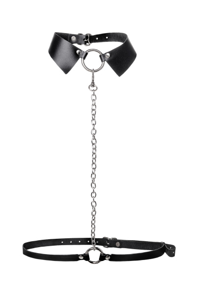 Портупея-чёкер-ошейник Pecado BDSM, с поводком и карабином в виде кольца, чёрная