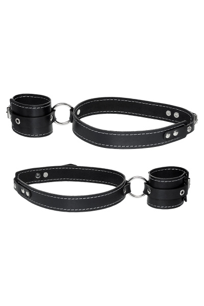 Бандажная система для фиксации рук к ногам Pecado BDSM, натуральная кожа, черная