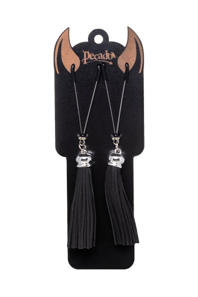 Зажимы на соски «вилки» с кисточками из замши Pecado BDSM ,Черные
