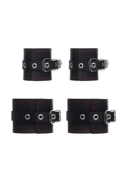 Набор для фиксации рук и ног Pecado BDSM (крест, наручники, оковы), натуральная кожа, черный