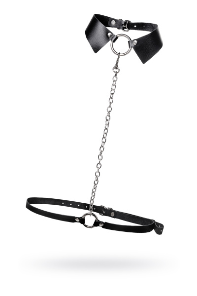 Портупея-чёкер-ошейник Pecado BDSM, с поводком и карабином в виде кольца, чёрная