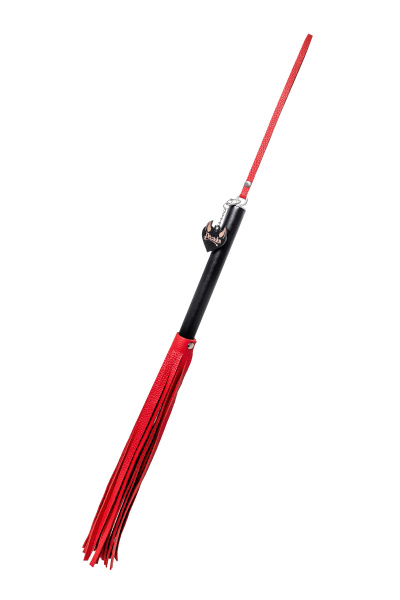 Плеть Pecado BDSM, чёрная рукоять, красные хлысты