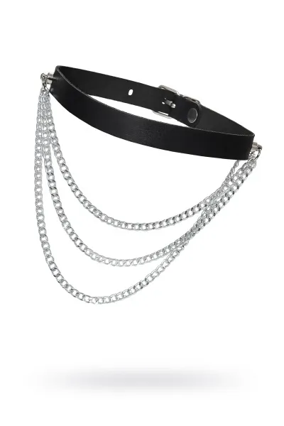Чокер с цепочками, модель 1 Pecado BDSM, натуральная кожа, черный