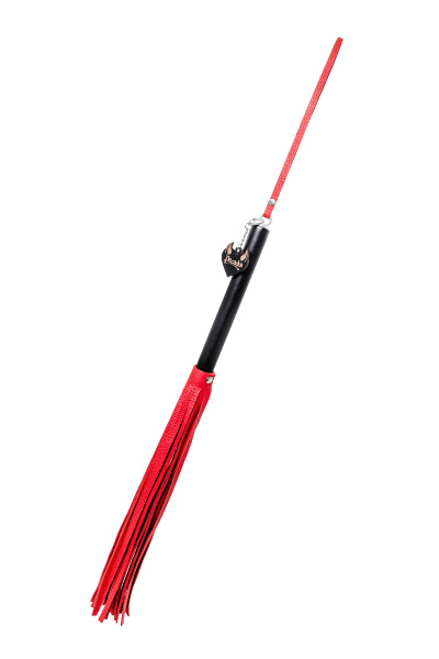 Плеть Pecado BDSM, чёрная рукоять, красные хлысты