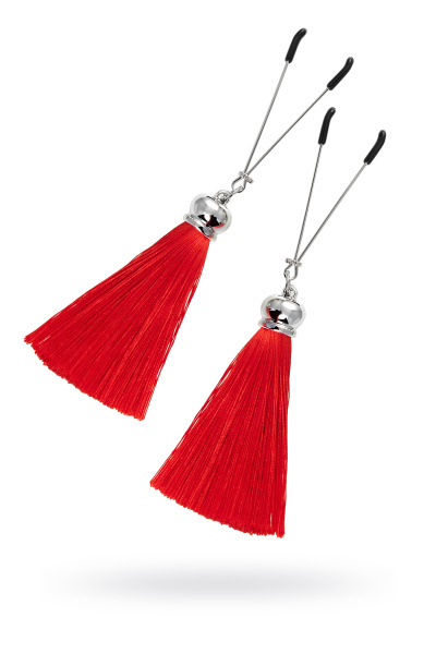 Зажимы на соски «вилки» с кисточками из шелка Pecado BDSM, Красные