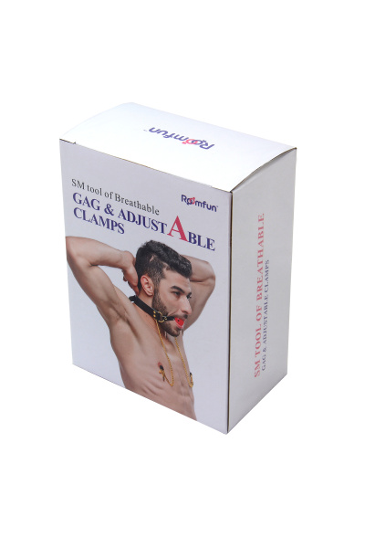 Кляп Romfun с зажимами на соски и регулируемыми ремешками