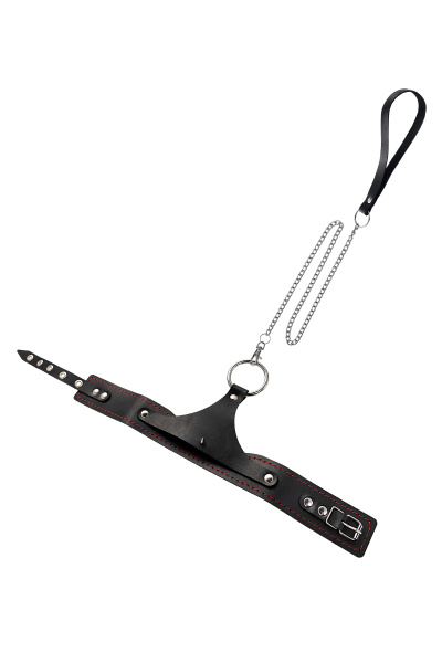 Ошейник высокий с кисточками Pecado BDSM, натуральная кожа, черный